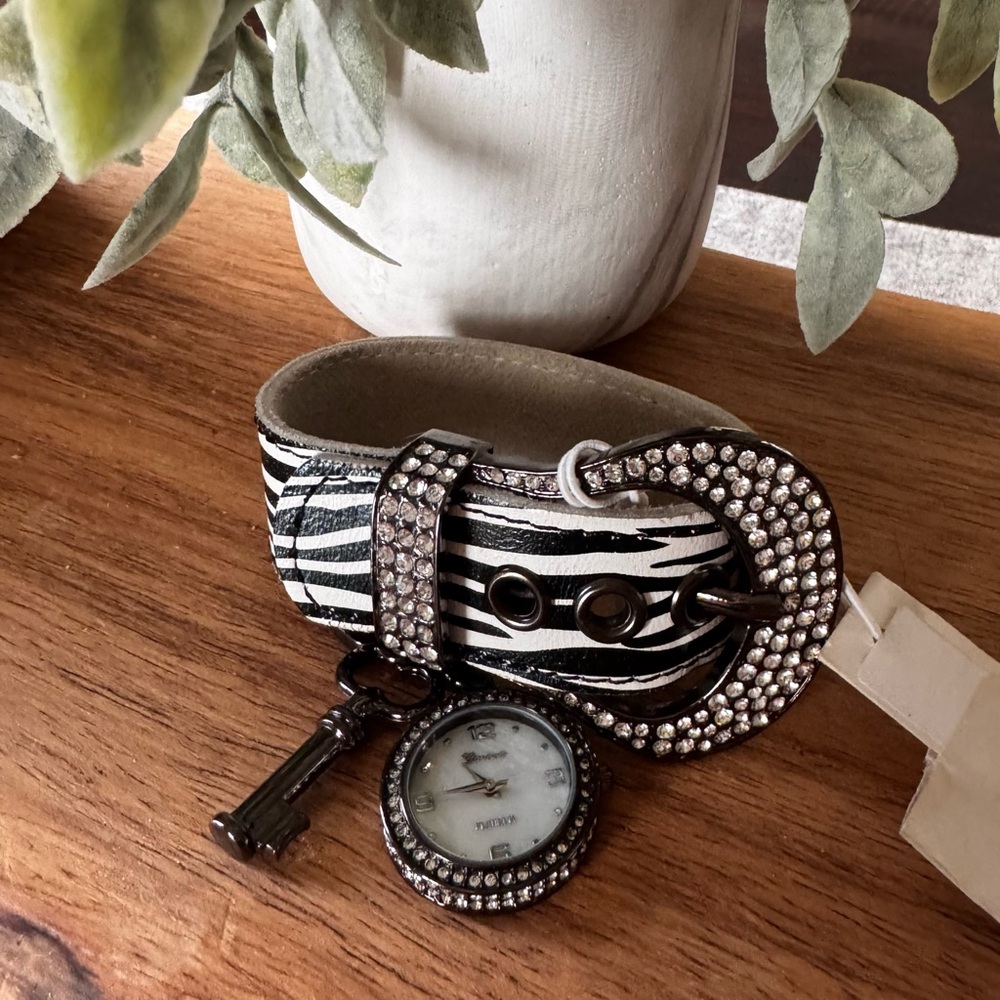 Zebra Print watch with Silver Buckle and charms